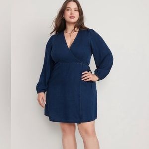Never worn- Indigo Denim Puff-Sleeve Jean Mini Wrap Dress for Women - XXL